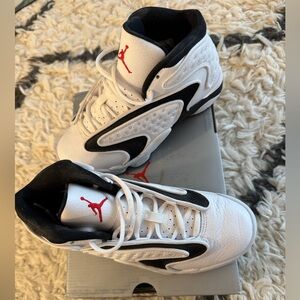 Air Jordan OG Retro White and Black Sneakers with Red Logo - Size 7